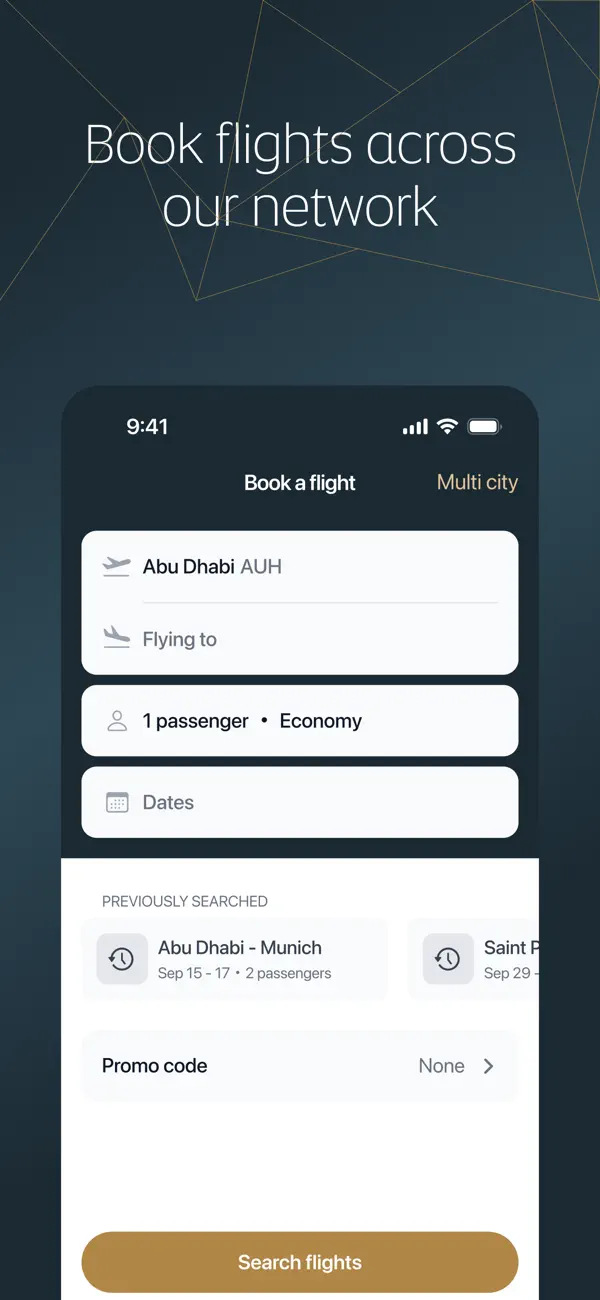 Etihad Airways app screenshot